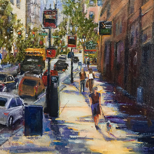 A colorful, busy street scene in Portland, Oregon